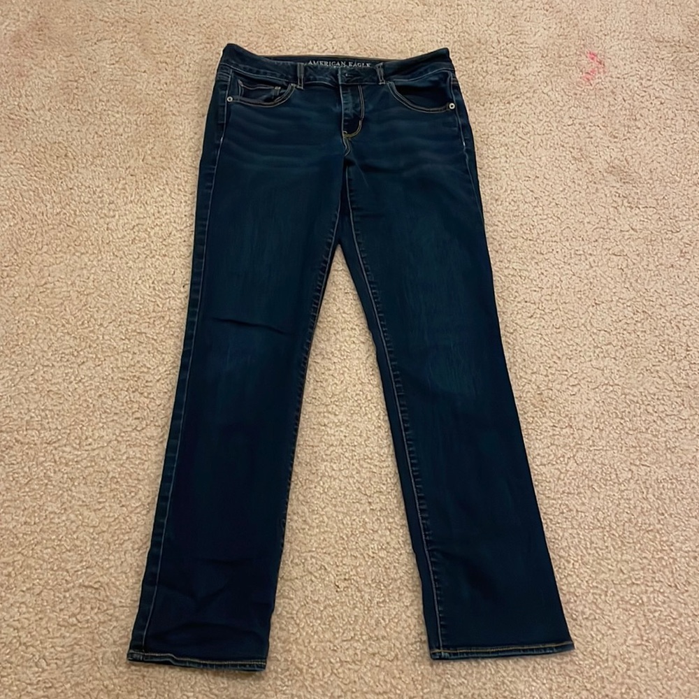 Dark wash American Eagle straight leg blue jeans size 10 long